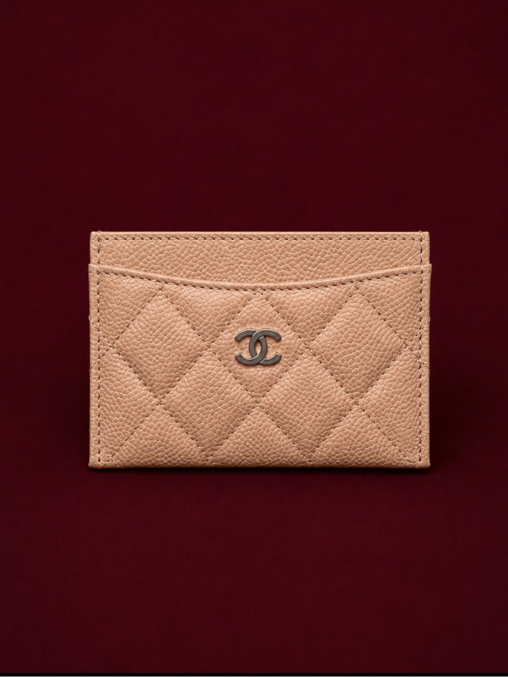 🔥CHANEL Caviar Quilted Card Holder in Beige
